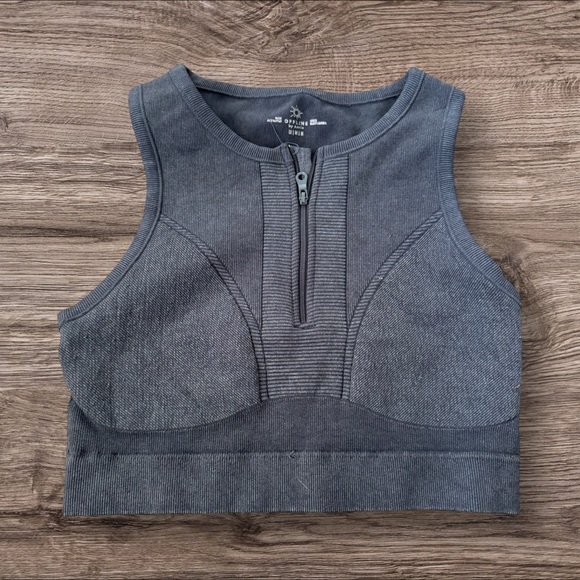 aerie Tops - Aerie Gray zip sports bra/athletic top size Medium